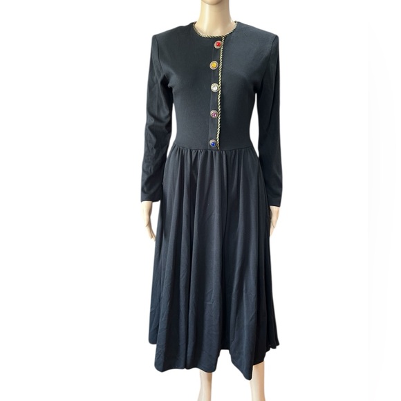 Vintage EXPO 80s fit n flare gemstone black Knit Dress-M - Picture 1 of 9